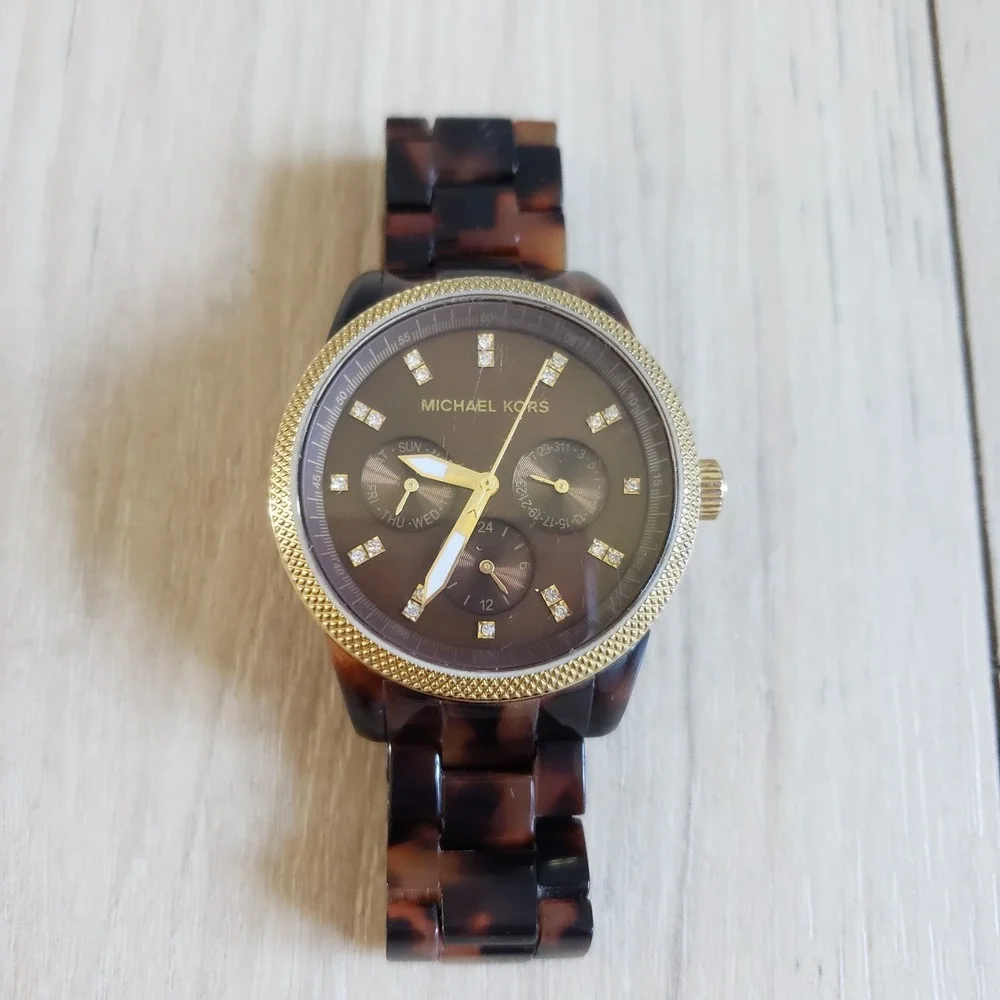 Michael Kors Watch Jet Set Tortoise Shell Ladies Brown Jewelry Swarovski Crystal